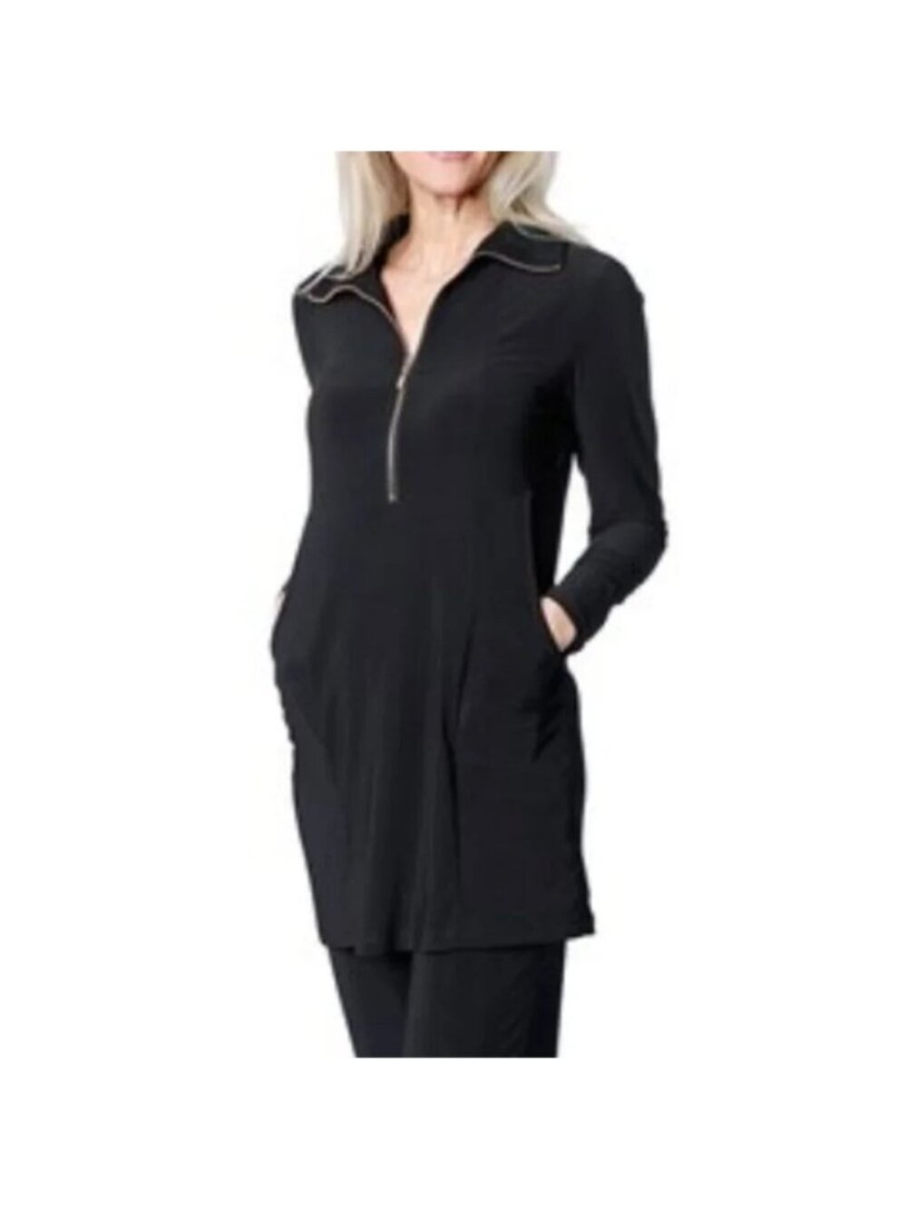 NEW Marallis Black Stretch Tunic Top with Gold Zipper - XL